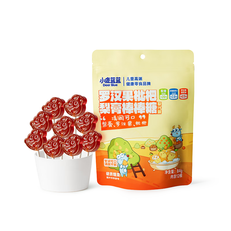 小鹿蓝蓝罗汉果枇杷梨膏棒棒糖梨汁味宝宝零食儿童梨膏棒糖果硬糖零食84g