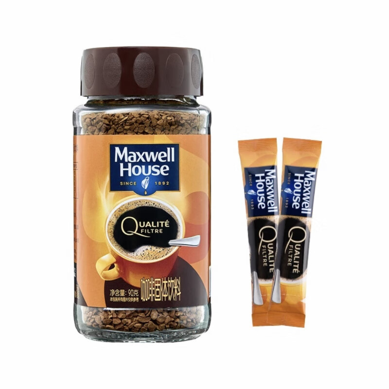 麥斯威爾(Maxwell House)【凍干黑咖啡】麥斯威爾咖啡小金瓶速溶黑咖啡凍干粉90g瓶裝 麥斯威爾金咖啡90g+小金條2條