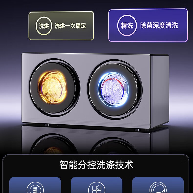 KANGYAN壁挂式全自动双舱内衣洗衣机家用小型双桶洗烘一体内衣裤专用洗衣机迷你滚筒洗袜子神器懒人洗衣机 【星空灰】双桶分区洗【壁挂款】不锈钢内胆/巴氏除菌