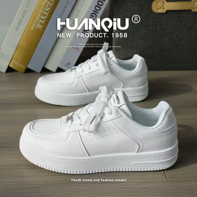 环球男鞋空军一号鞋子男春秋季2025新款板鞋运动透气休闲跑步小白鞋 B款-白色经典款【高品质】 44