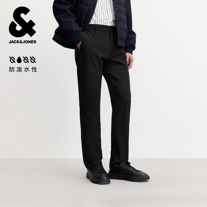 杰克·琼斯（JACK&amp;JONES）男装25年秋冬季裤子男士户外软壳商务休闲裤直筒摇粒绒男裤加绒裤 E40黑色 常规 30 170
