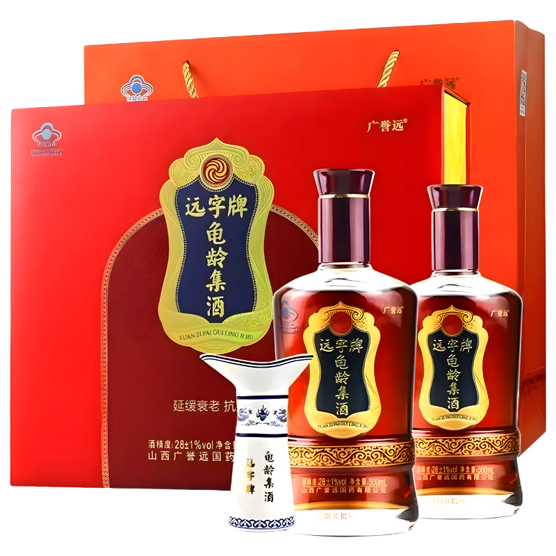 广誉远龟龄集酒青春小炮125ml远字牌28度保健酒送领导养生酒龟龄集药酒 500ml*2瓶 广誉远龟龄集酒礼盒装每盒2瓶养生酒 正品广誉远小龟龄集酒青春小炮125ml产地直发