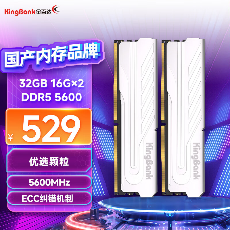 金百达（KINGBANK）32GB(16GBX2)套装 DDR5 5600 台式机内存条 银爵