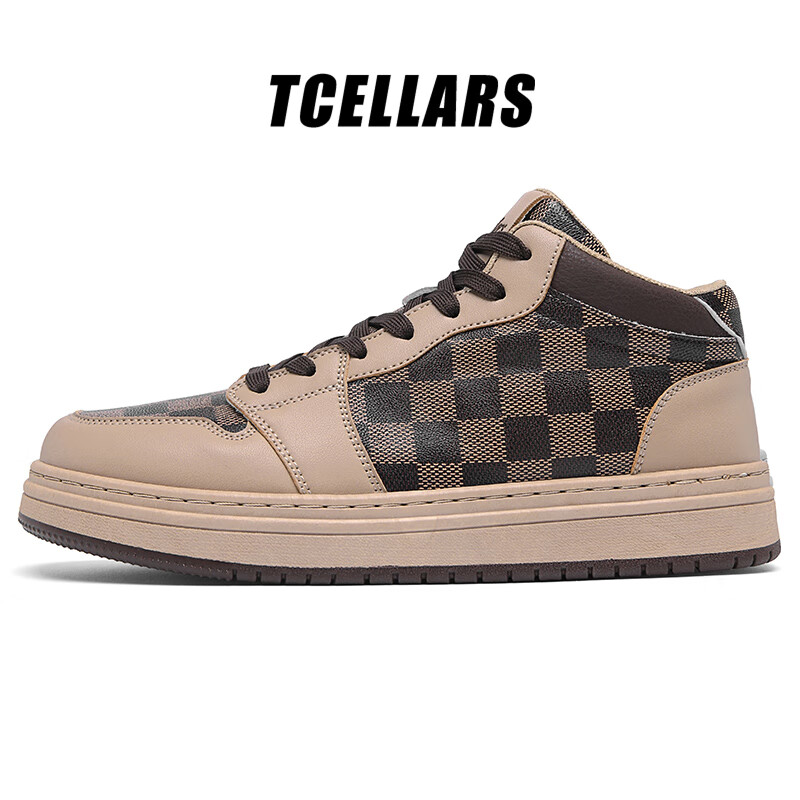 Tcellars男鞋秋季新款潮流中帮板鞋男士厚底舒适时尚百搭运动休闲鞋子男 咖啡棕 39