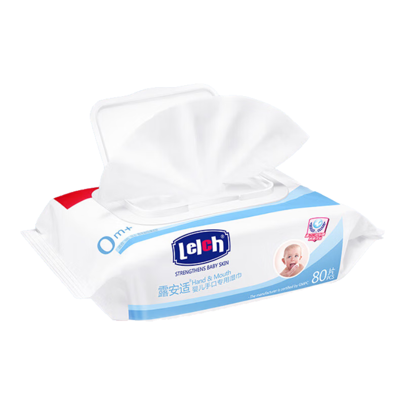 露安適（Lelch）嬰兒手口濕巾 新生兒濕紙巾 無酒精清潔濕巾 翻蓋單包裝 80片