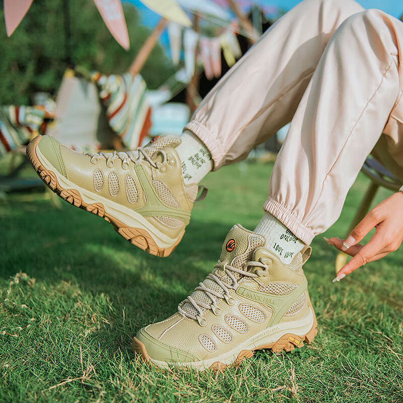 MODE FULL新款户外旅行徒步登山鞋男女专业高帮真皮轻便透气防水防滑运动鞋 沙色 44