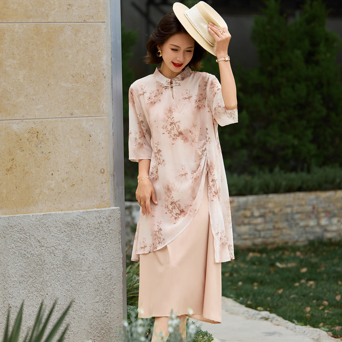 宝莲朵【国风中式】妈妈装设计感夏季连衣裙中老年女装时尚减龄A字裙