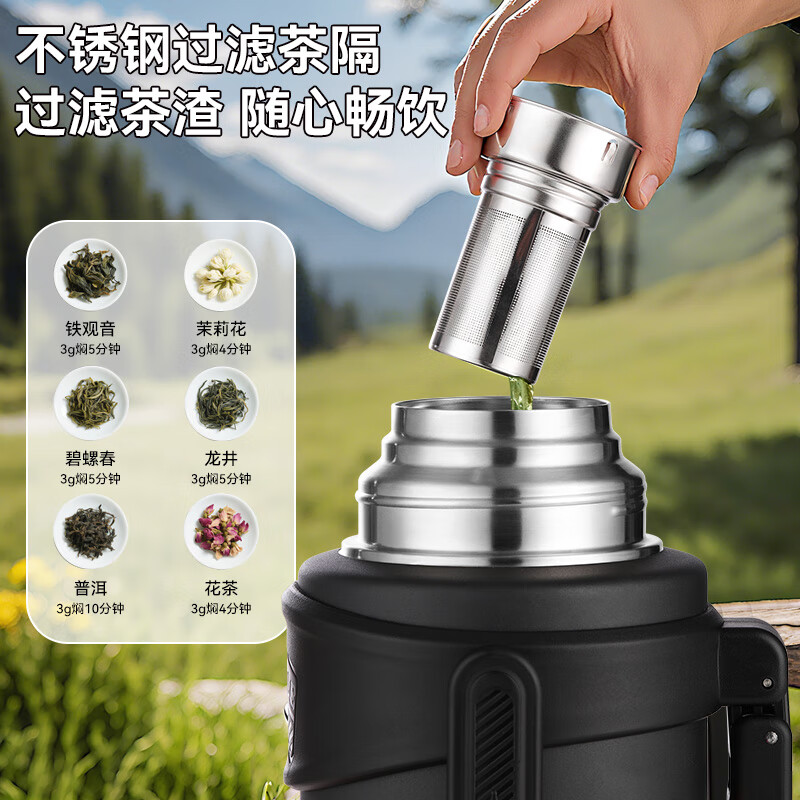 琪虎316不锈钢保温壶大容量户外便携2025新款家用水瓶车载旅行壶宿舍 双内盖-双把手-2500ML军绿色