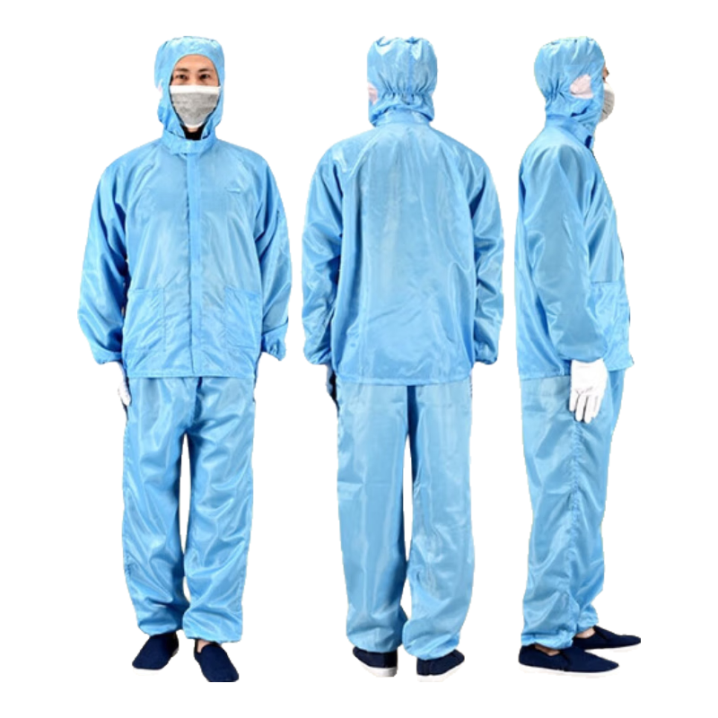 君靈景天 防靜電服 凈化防護實驗室無塵車間工作服潔凈服 連帽分體款（不含鞋） 藍色3XL碼