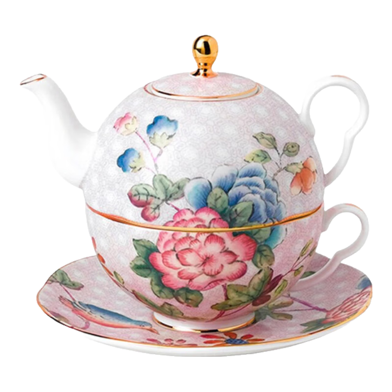 WEDGWOOD威基伍德瑋致活杜鵑一人悅享茶壺杯碟三件組歐式下午茶子母壺 杜鵑一人悅享套裝