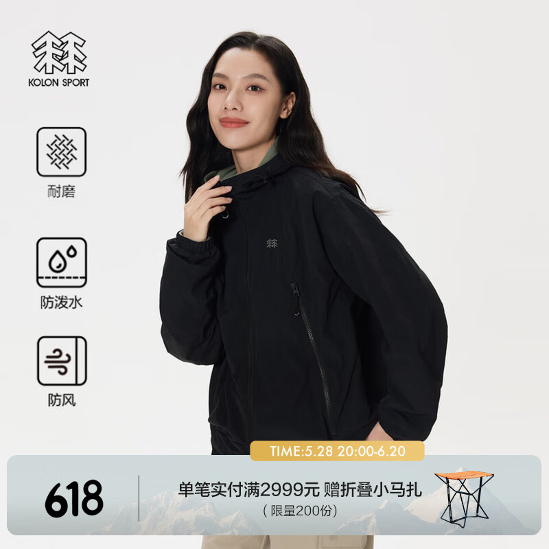 KOLON SPORT/可隆抓絨夾克 男女同款防風(fēng)防潑水戶外露營兩面穿外套- LUFJ4WT528-BK 黑色 M 170/92A