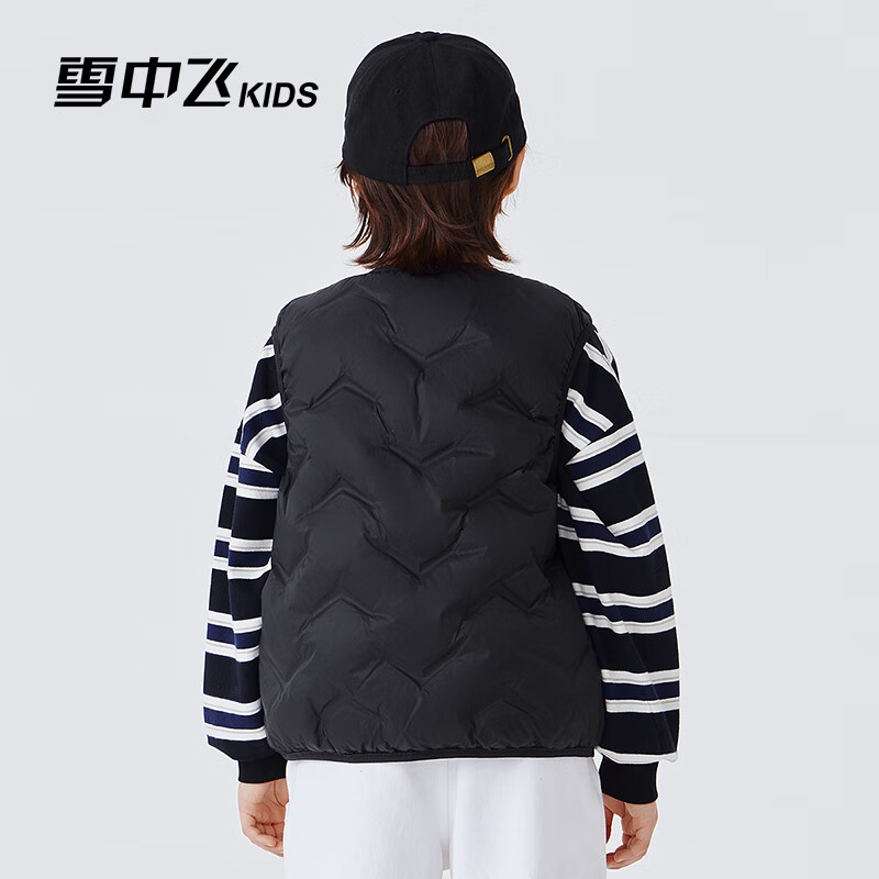 雪中飞儿童羽绒内胆2025秋冬新款马甲轻薄背心男女童坎肩校服内搭神器 黑色 170
