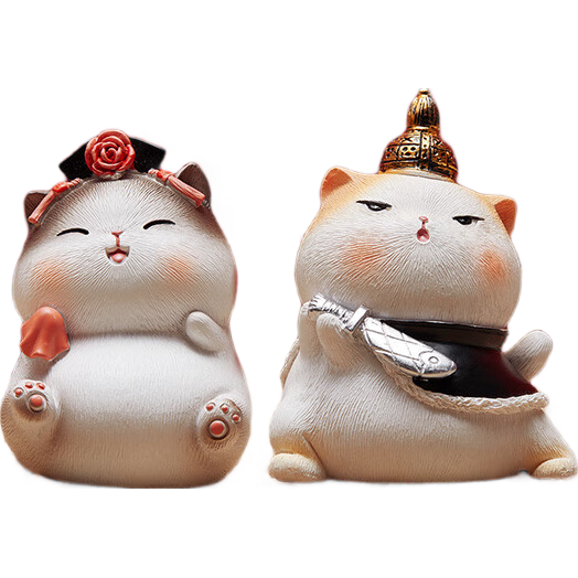 妖嬈貓貓咪桌面擺件辦公室裝飾女孩女士生日新年情人節(jié)禮物女朋友文創(chuàng) 將軍+格格