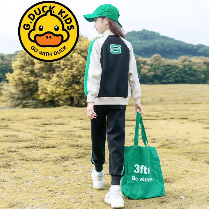 G.duck品牌童装3-14岁女童秋装套装春秋款8儿童外套裤子6女孩洋气两件套 BQ1573 灰色 150