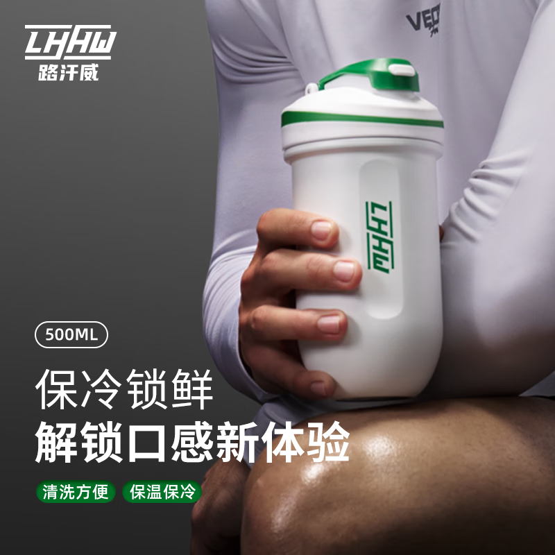 LHHW路汗威不锈钢摇摇杯健身蛋白质粉手摇杯能量胶囊保温杯摇粉水杯 甜橙蛋白500ml