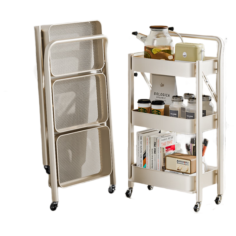 沐含玥家用可折叠小推车多层置物架落地书架可移动卧室客厅零食收纳架子