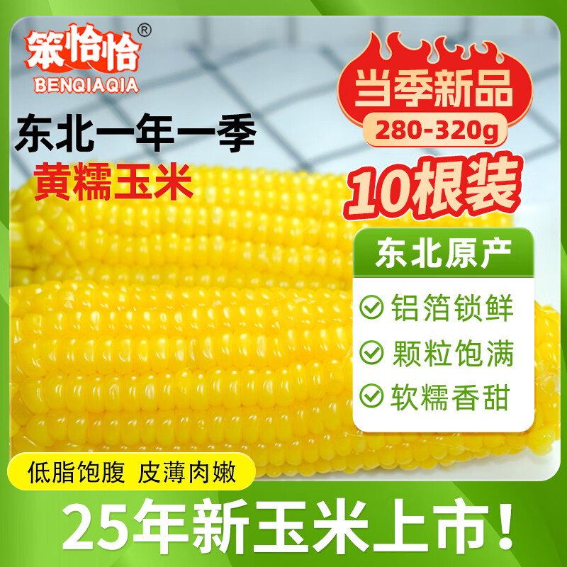 笨恰恰东北糯玉米软糯香甜真空包装280-320g代餐杂粮鲜食玉米棒农家自种 【铝箔锁鲜】黄糯玉米280g*10根