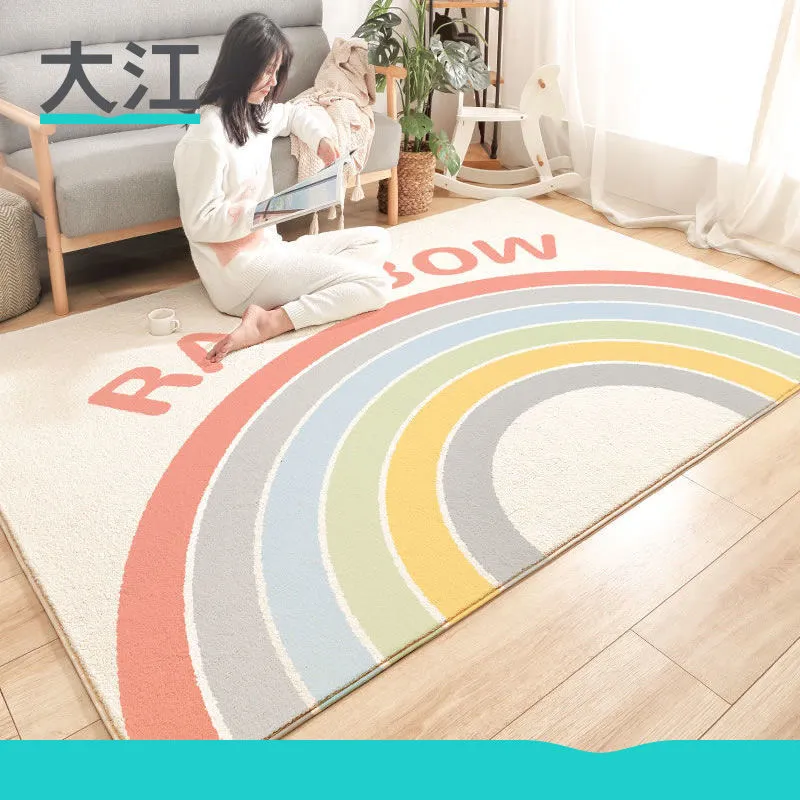 大江地墊北歐客廳沙發(fā)地毯家用臥室房間床邊地墊羊羔絨兒童爬行墊 羊羔絨-雨后彩虹 120cm*160cm