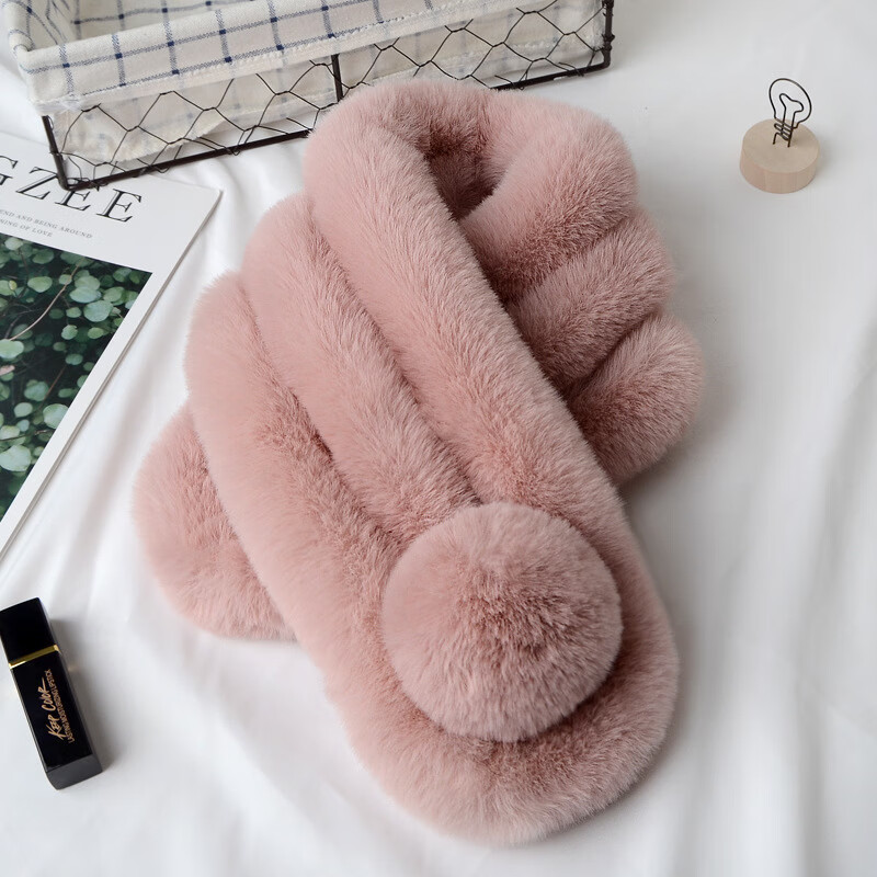 【厂家直发】厂家仿獭兔毛围巾男女保暖成人儿童皮草三管毛绒围巾 浅灰 80-100cm