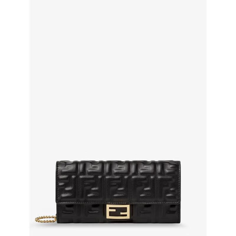 芬迪（FENDI） 奢侈品 女士 BAGUETTE FF MOTIF 直板狀鏈條皮革肩包 Black 均碼