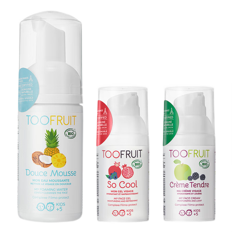 TOOFRUIT法国进口有机儿童秋冬面霜 6-12岁滋润保湿 青少年洁面乳3件套装