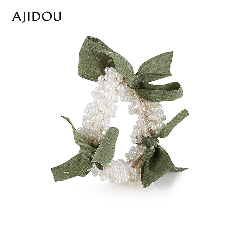 AJIDOU阿吉豆发饰女款时尚珍珠发圈弹性高马尾皮筋饰品日常生日百搭 白色+绿色 1个