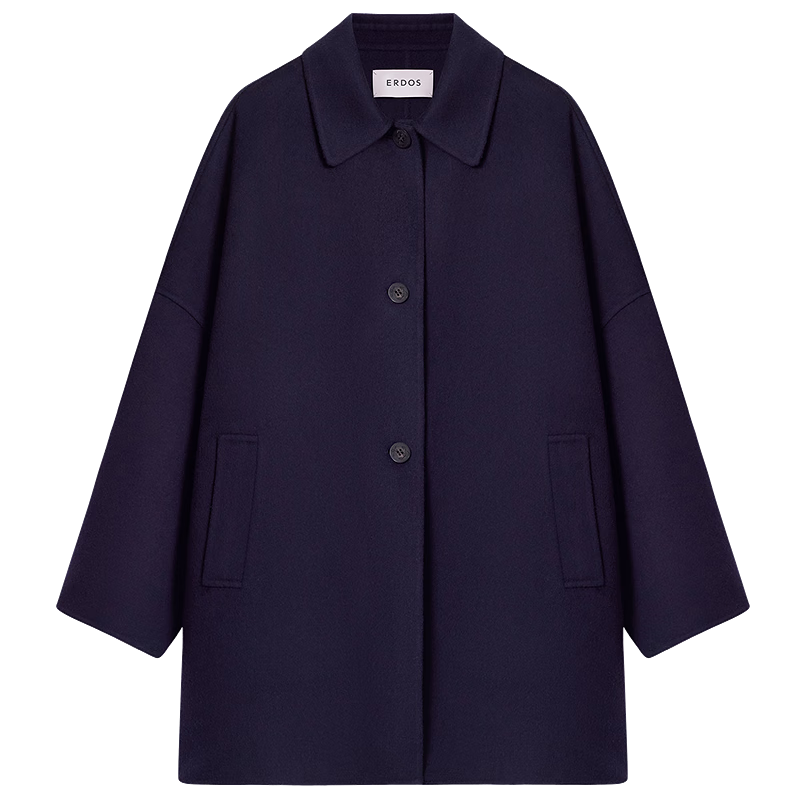 ERDOS 25秋冬羊绒大衣翻领保暖英伦风女毛呢大衣外套 水墨蓝 M 165/84A