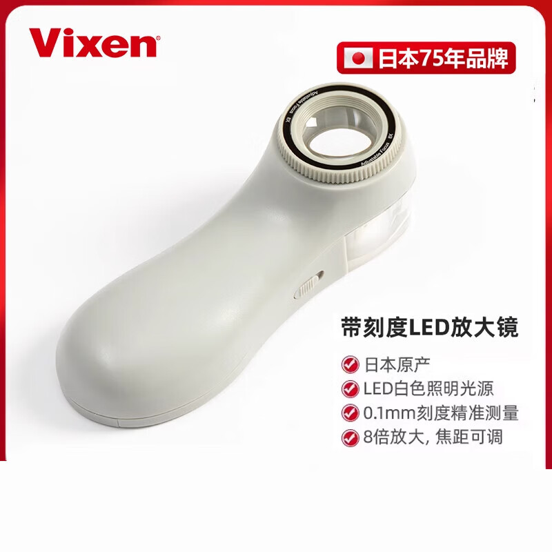 VIXEN日本LED放大鏡高倍高清白酒煙珠寶茶葉鑒定專用60老人50手持 H24