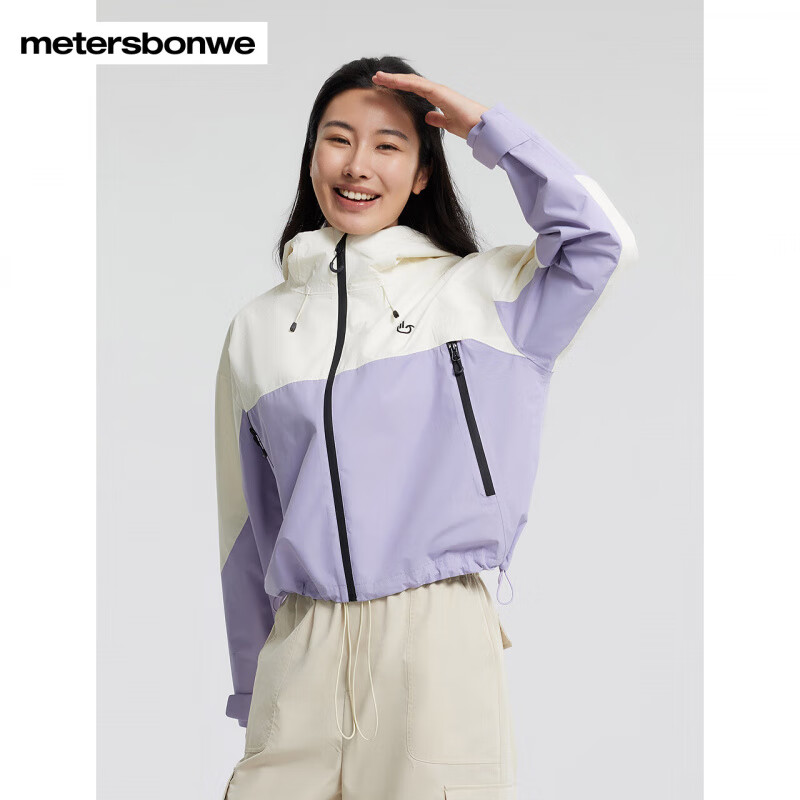 美特斯邦威[商场同款]夹克女2025春季新款户外时尚百搭连帽外套 鱼子酱黑 L 165 88A