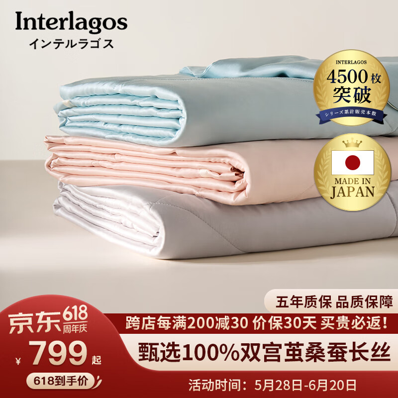 Interlagos日本进口蚕丝被100%双宫茧6A级桑蚕长丝A类可水洗空调被夏凉被 银灰色 200*230cm