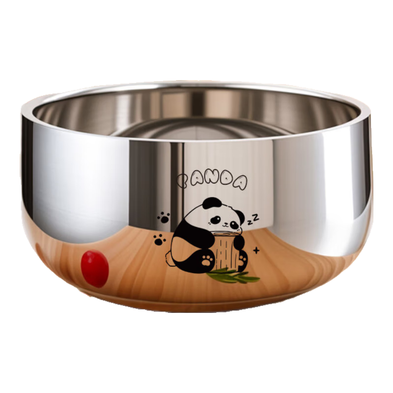 百暢316不銹鋼兒童碗家用個人專用吃飯碗雙層防燙寶寶輔食喝湯碗 【316抗菌】13cm竹筍熊貓+勺子