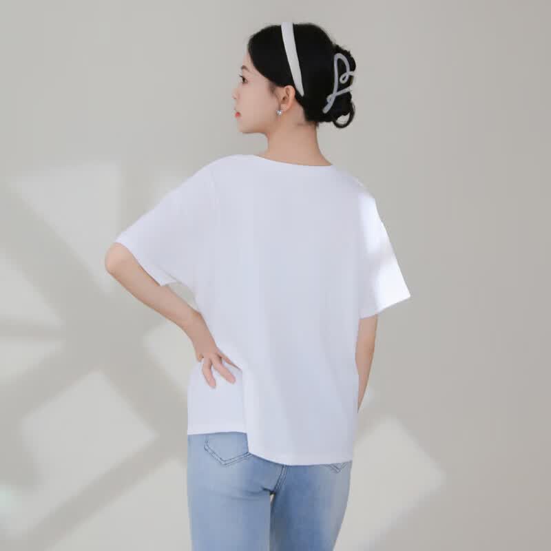 芬腾简约黑白色休闲基础款短袖T恤女夏季慵懒风宽松百搭显瘦套头上衣 白色 M 建议：90-110斤