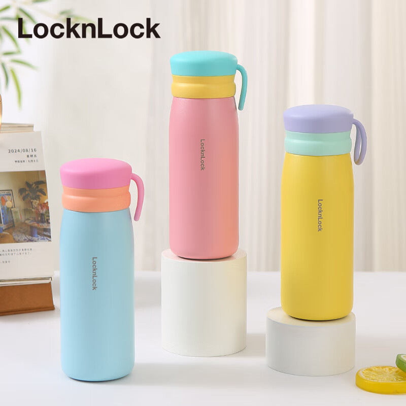 乐扣乐扣（LOCK&LOCK）316保温杯女高颜值学生水杯子便携小巧迷你保温瓶喝水杯 旋盖提绳款粉色270ml