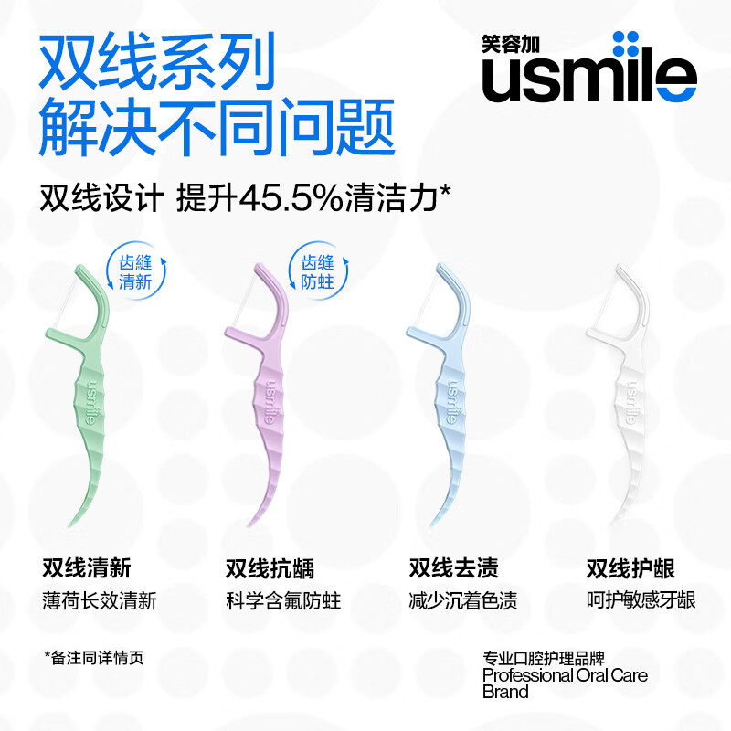 usmile笑容加双线清新牙线棒牙线签薄荷口味抗龋防蛀清洁牙齿缝超细罐装 【超值囤货款牙线棒】双线清新150支+双线防蛀150支