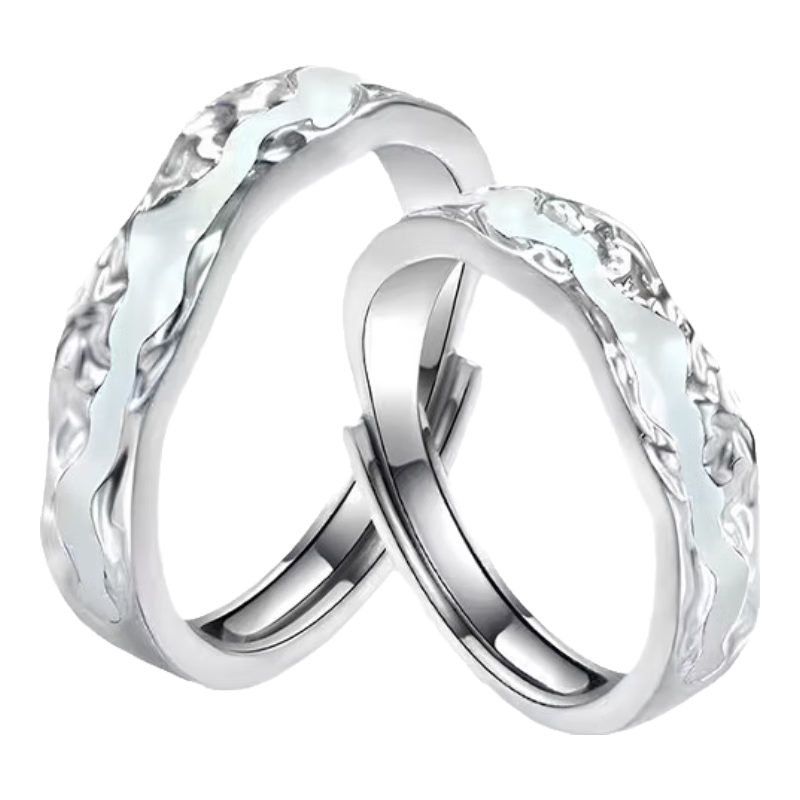 老鳳祥足銀s999光年之境銀飾開口可調(diào)節(jié)情侶對戒小眾高級戒指生日禮物送 刻字賀卡/光年之境對戒品牌禮盒