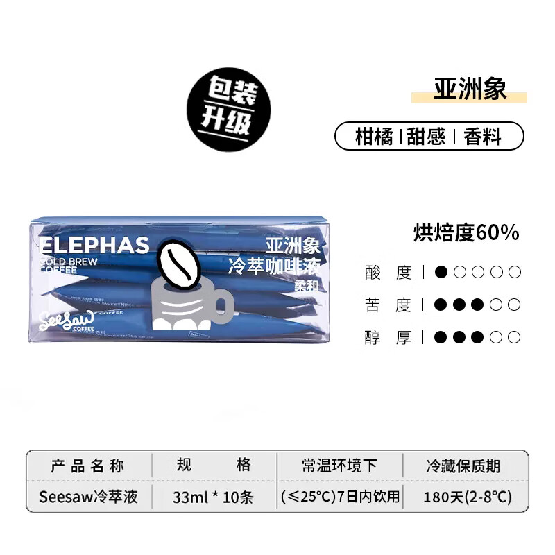 Seesaw冷萃咖啡液0蔗糖美式速溶黑咖啡濃縮液33ml 云南亞洲象