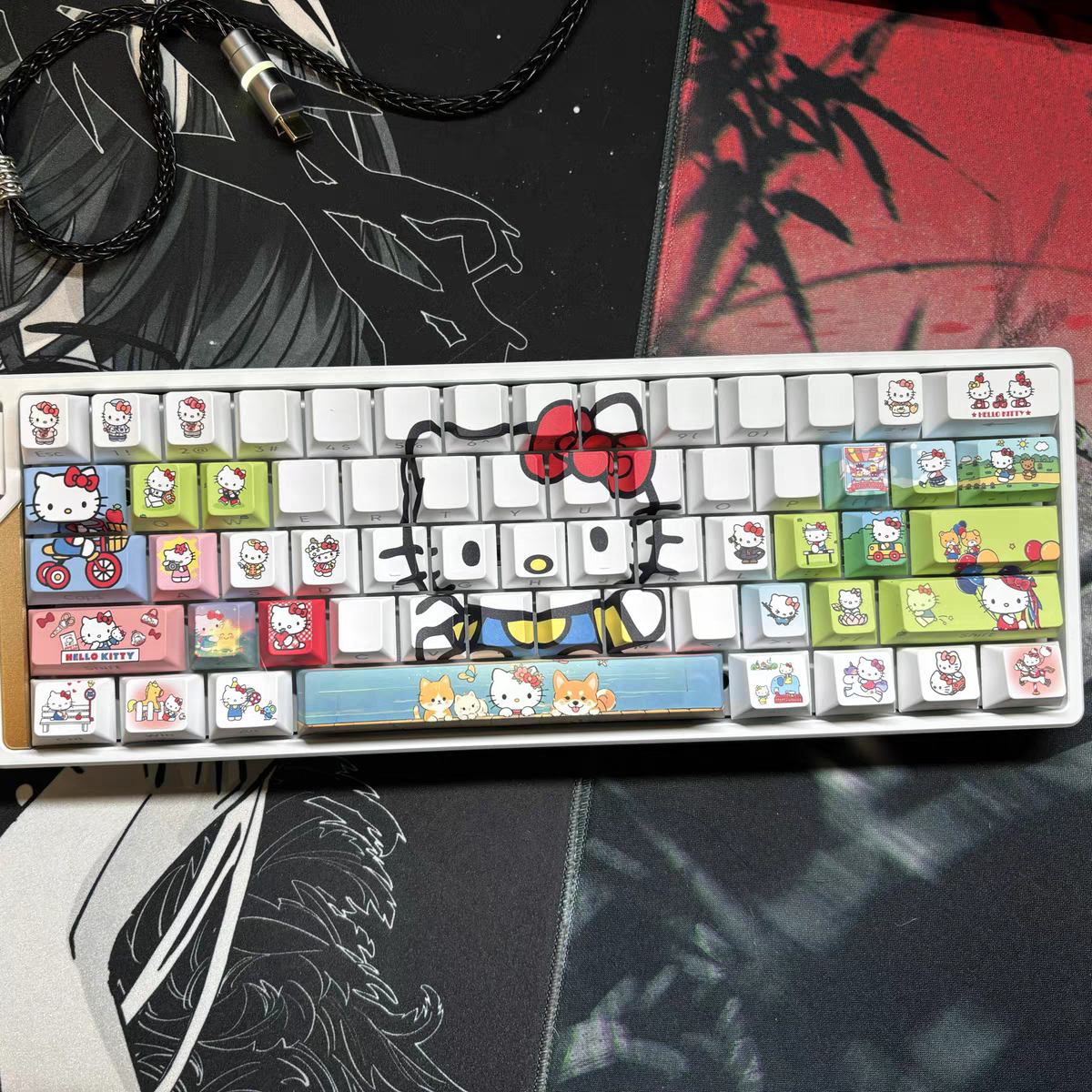 HelloKitty多色键帽侧刻透光wootingez63made68美加狮ev63 atkvgn艾石头小蜜蜂ace68win 白色侧刻透光适配到87键，发全套