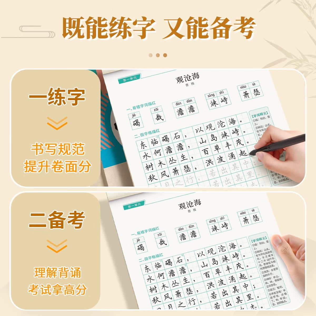 六品堂七年级上册下册古诗文字帖初中古诗词练字帖同步人教版语文初中生专用八九年级初一硬笔楷书 【八年级上册】语文同步古诗词字帖