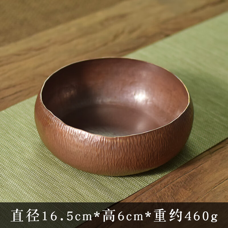 鲁来聚好 纯紫铜手工复古茶洗大号柳叶纹水盂建水笔洗禅意功夫茶具