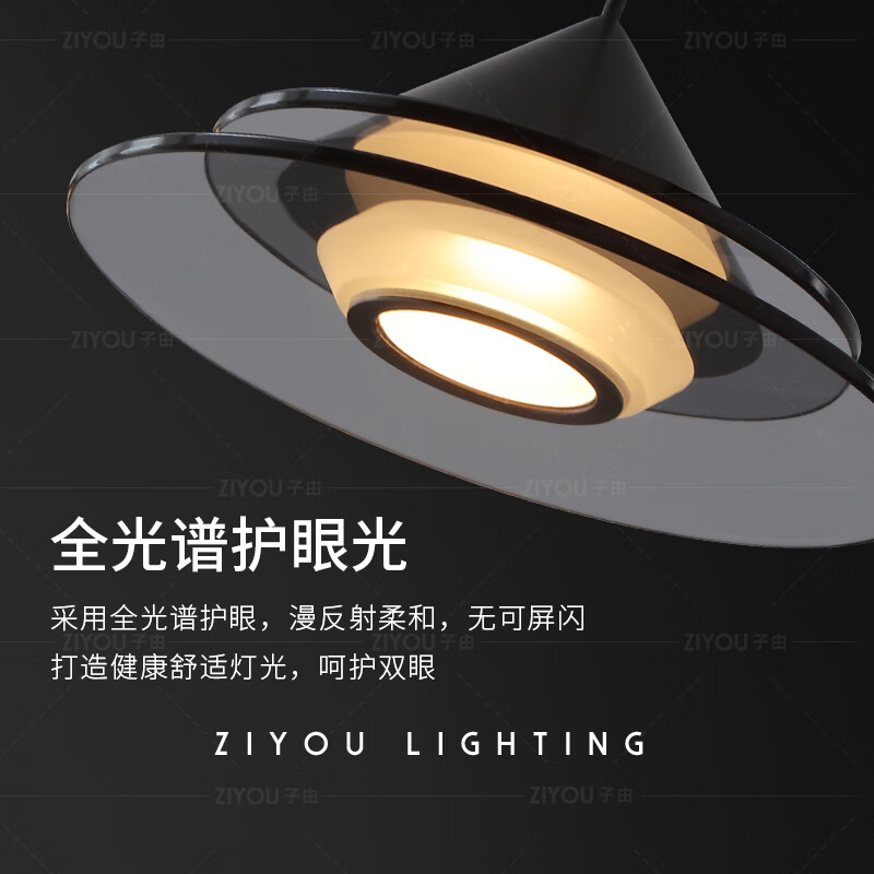 子由意式极简卧室床头吊灯 北欧轻奢创意设计感可升降飞碟小吊灯 升降款 L160mm 哑光黑-已接入米家APP