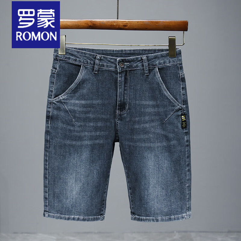 羅蒙（ROMON）2025新款夏季薄款牛仔短褲男五分寬松直筒中褲休閑百搭彈力馬褲男 671藍(lán)灰 36 (2 尺8)