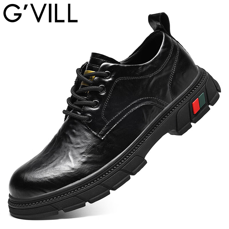 贵之步男鞋新款秋冬季牛皮商务皮鞋软底防滑增高缓震男款舒适厚底休闲鞋 黑色 (G201) 42 (运动鞋码)