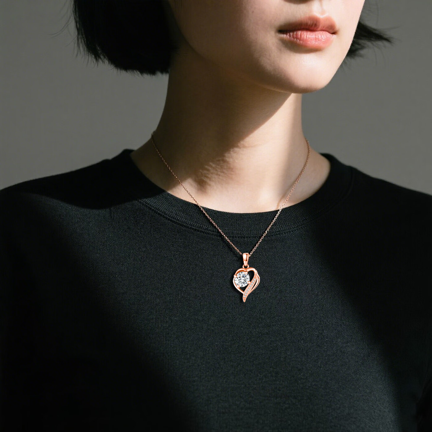 oivsy纯银项链真钻女款女士女生999足纯银轻奢小众吊坠女友生日礼物 三生有幸吊坠项链【白钻玫瑰金】 礼盒套装+质检证书【925纯银】