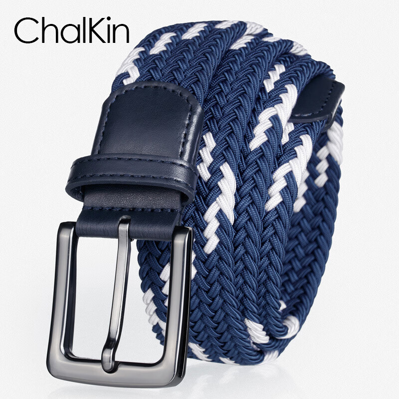CHALKIN高尔夫帆布腰带男弹力编织布皮带针扣休闲简约户外运动透气免打孔 蓝白 115cm 京东折扣/优惠券