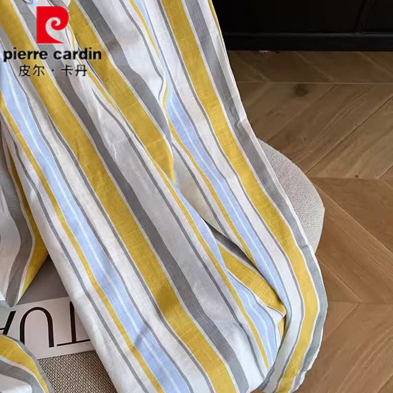 皮尔卡丹特大码80-300斤减龄撞色竖条纹松紧腰休闲裤夏季宽松显瘦阔腿裤 黄色 XL 110-130