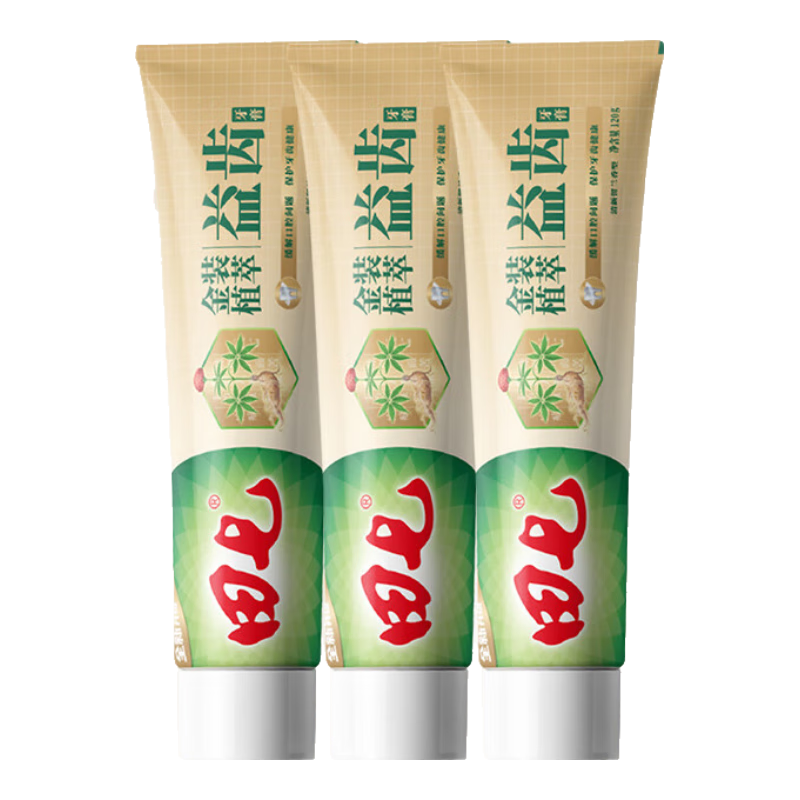 田七牙膏护龈金装益齿留兰锁白薄荷清新口气草本清火去黄烟渍3支