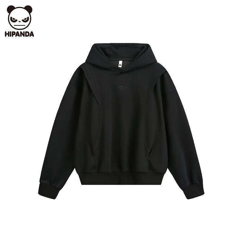 HIPANDA你好熊猫连帽卫衣美式潮流秋季休闲男士上衣外套男装百搭宽松舒适 黑色 M 建议90-110斤