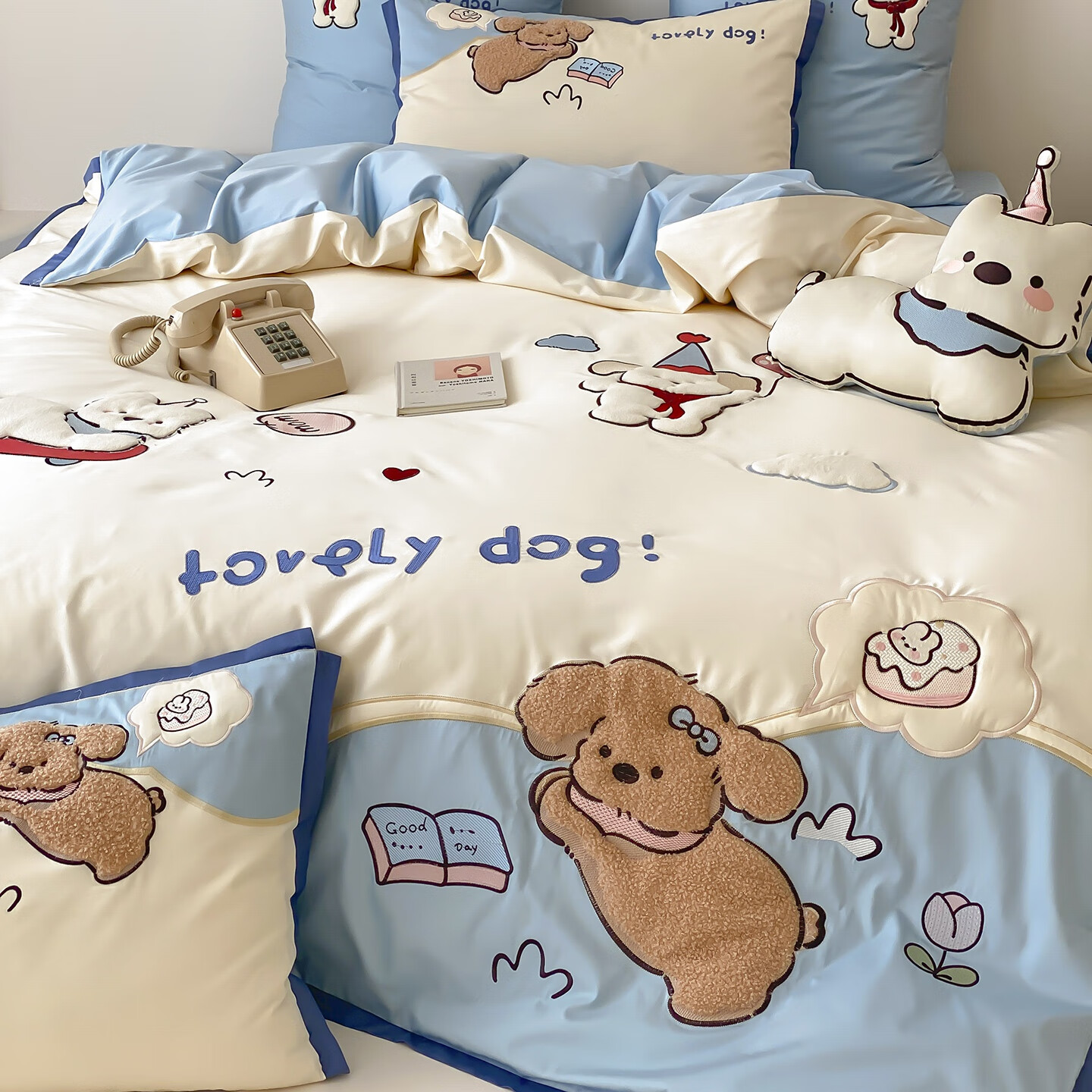 卡通风可爱儿童纯棉全棉100支长绒棉四件套小狗被套床单床上用品 1点2m床单款被套150*200cm