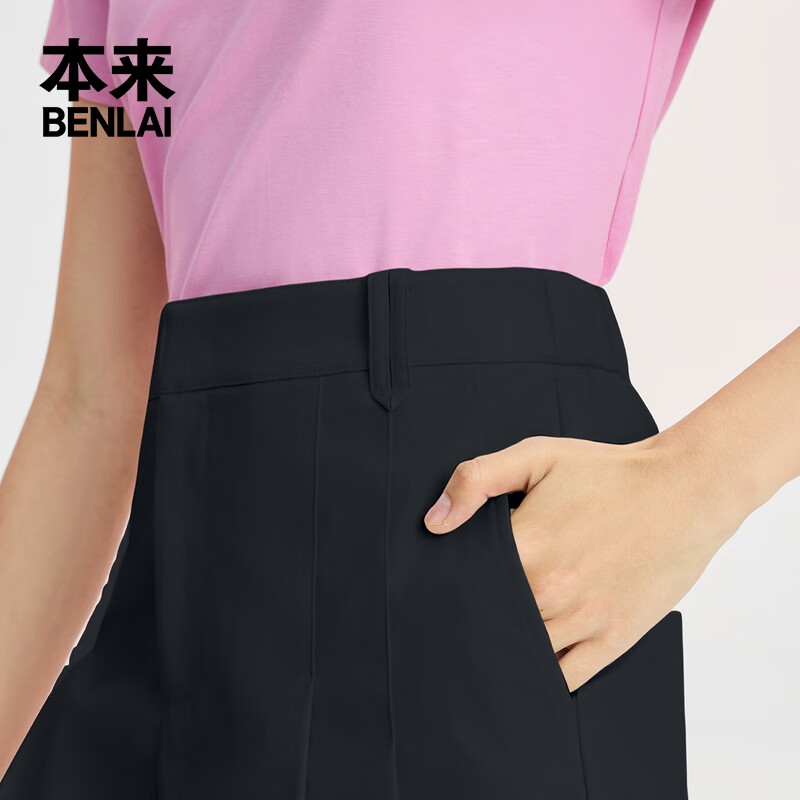 本来BENLAI女士抗皱短裤女2025秋季新款松紧腰休闲裤子女BNM650003 墨蓝 S