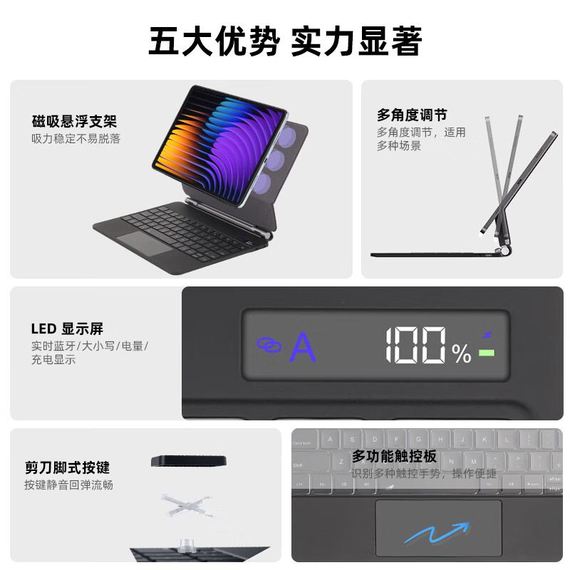 奔维斯适用于小米pad8pro悬浮键盘2025款小米平板8/7spro键盘11.2英寸7/6spro外接妙控蓝牙键盘12.5寸套 【官配白】磁吸悬浮-蓝牙数显-超静音-送键盘膜 适用于小米8/8Pro-11.2英寸